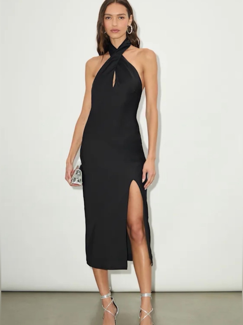 Lulus beyond classy black satin midi dress size medium new with tags